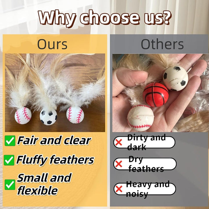 Interactive Pet Feather Bouncy Ball Toy For Self Entertainment
